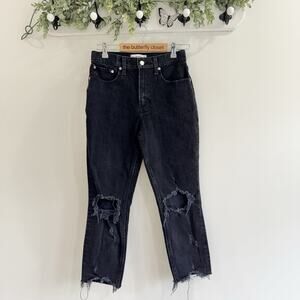 Abercrombie & Fitch Black High Rise Mom Jean Distressed Raw Hem 2S F4031